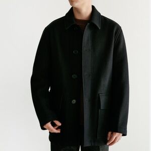 Vintage Bosco Men’s dress coat Pea coat Pockets Black Charcoal Wool blend Sz 42